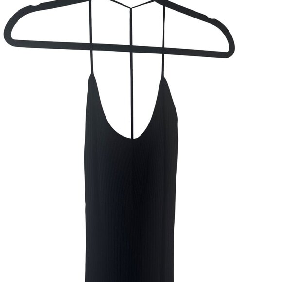 2/$30 ZARA Black Ribbed Knit Medium Midi Dress With Spaghetti Straps Deep V-Neck - Picture 4 of 13